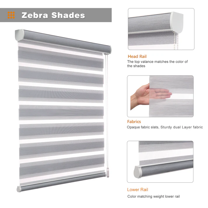 Custom Corded Light Filtering Zebra Roller Shades - Image 5