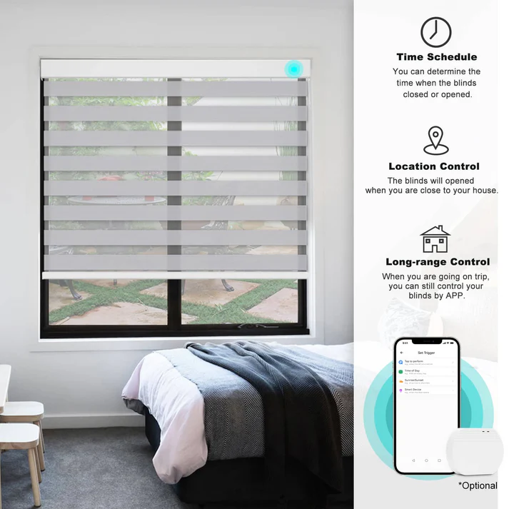 Smart Light Filtering Zebra Roller Blinds & Alexa IKEA SmartThings Motorized - Image 7