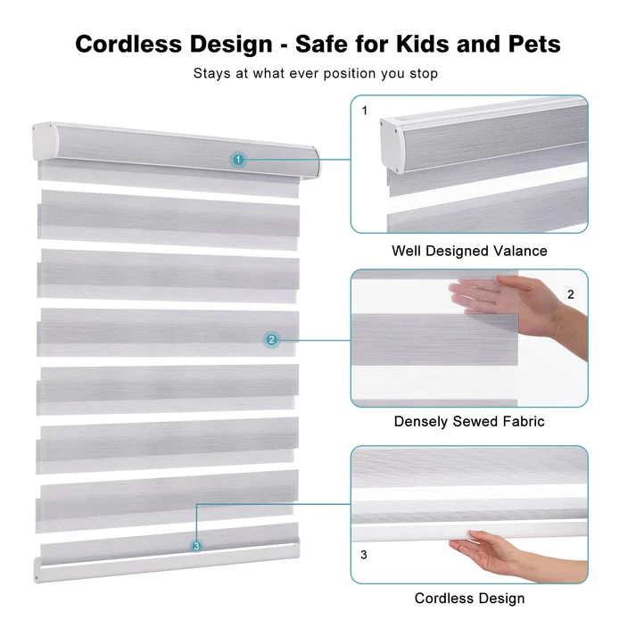 Custom Light Filtering Cordless Zebra Roller Shades - Image 5