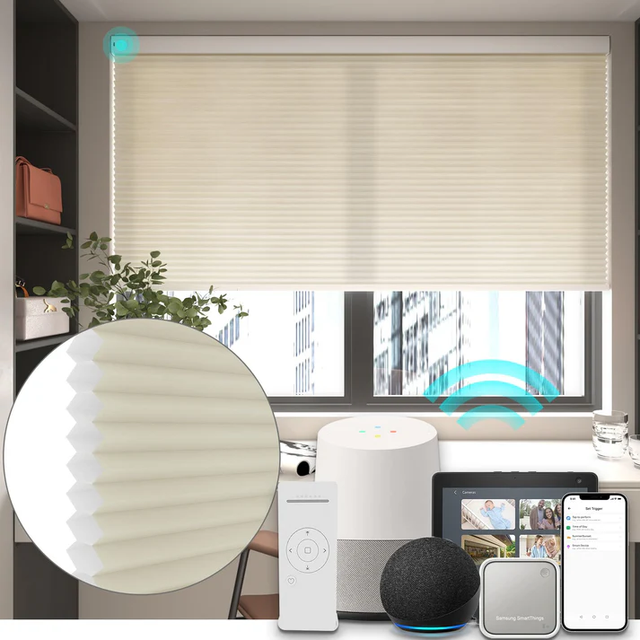 Smart 1.5 Inch Motorized Light Filtering Cellular Blinds for Window